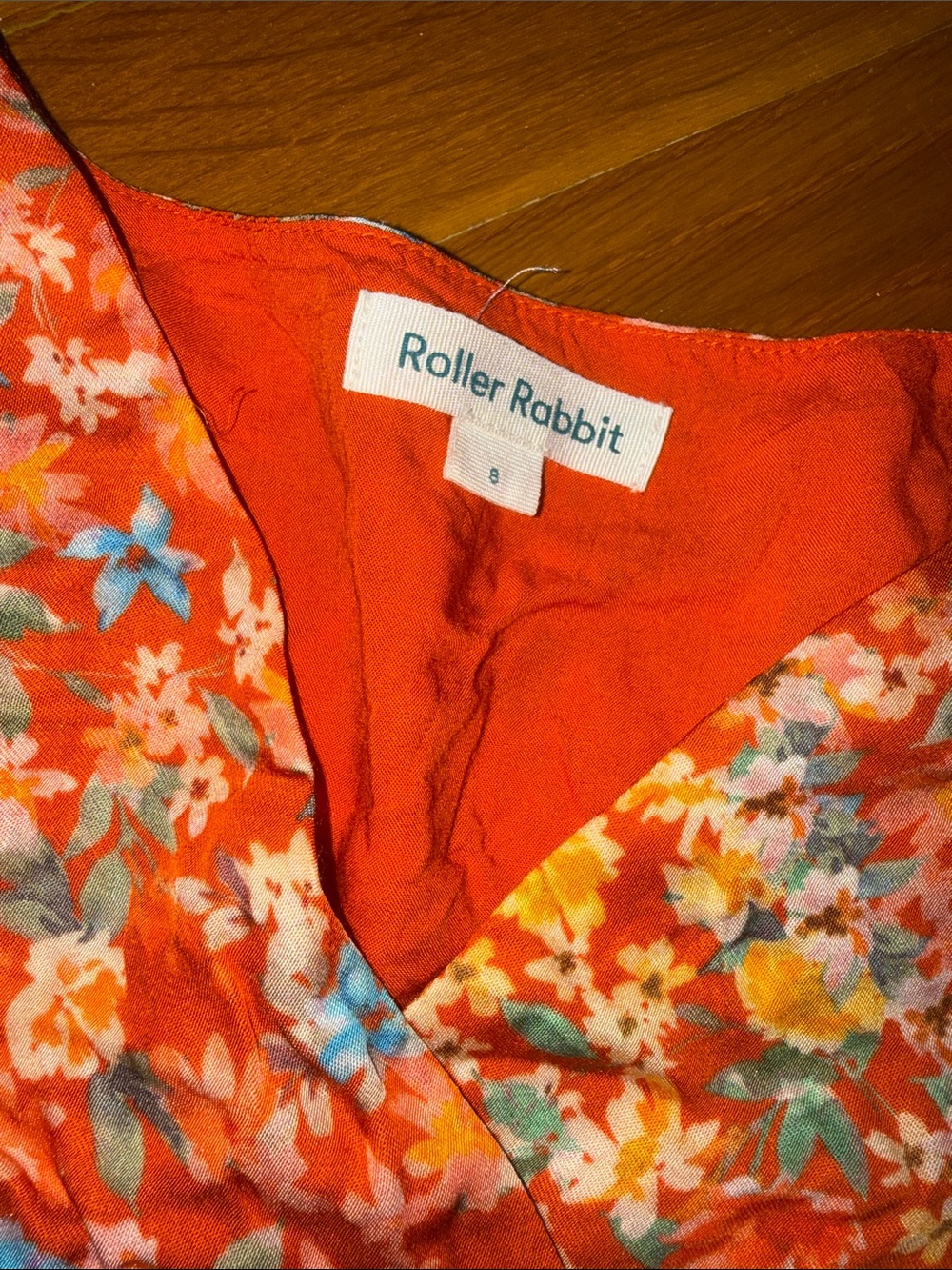 Roller Rabbit Orange Floral V‑Neck Ruffle Dress - Picture 2 of 6